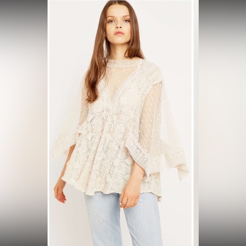 Free People Hard Candy Floral Lace Handkerchief Sleeve Blouse O/S small NWOT